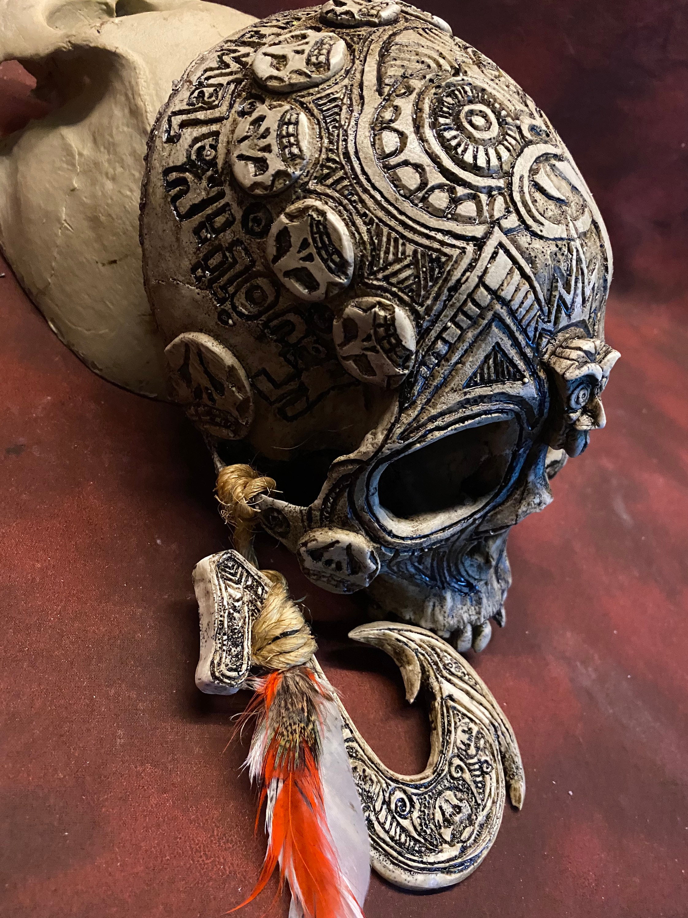 Tiki Wall Hung Real Human Skull Replica by Zane Wylie. Signed and
