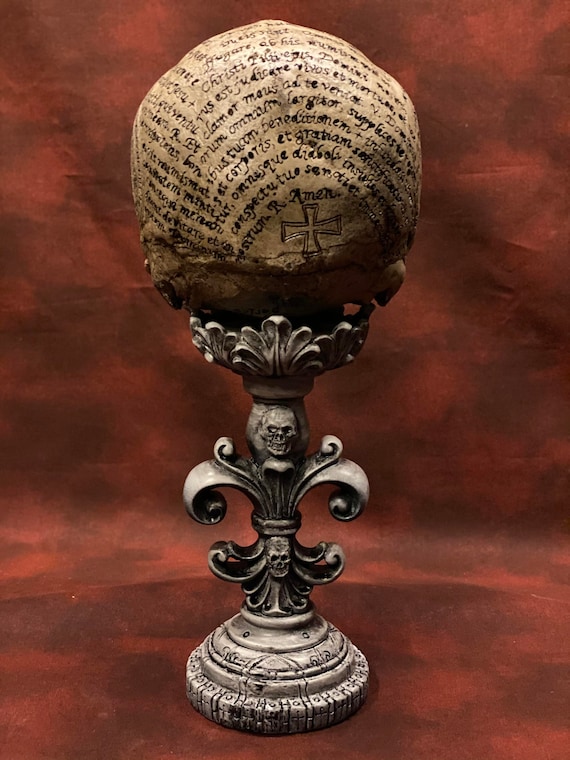 St. Benedict Theme Real Human Skull Replica Carved by Zane Wylie