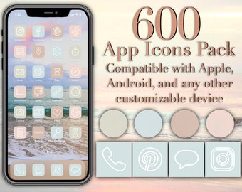 Pastel Beach App icons Blue Pink Cream Tan Works with any device app icons iPhone icon pack iOS kawaii app icons desktop Cute app icons set