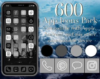 Monochrome App icons Black White Gray Works with any device app icons iPhone icon pack iOS kawaii app icons desktop Cute app icons set
