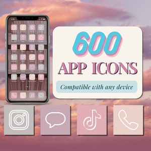 App icons Pink Grey Beige Purple Works with any device aesthetic app icons iPhone icon pack iOS kawaii app icons desktop Cute app icons set