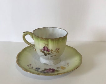 Vintage 40s GY Japonic coffee cup/ Antique Japonic teacup Hand Painted Porcelain Cup & Saucer Gold Trim