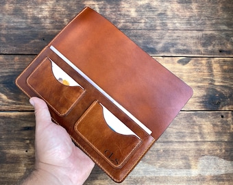 Jehovah&#39;s Witnesses Veg-Tanned Leather Magazine Organizer Personalized Pockets for Tracts and Business Cards