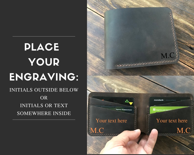 Custom bifold wallet for men Engraved leather purse handmade | Etsy