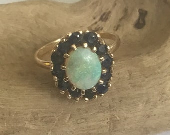 Antique 14 Karat Gold Opal And Sapphire Ring