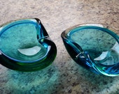 Mid century modern Murano Sommerso Pair of blue green lipped Glass Bowls 1960 oyster lip Modern home decor This listing includes a set