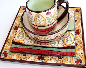 Espana Lexi Dishes Dinnerware Set of 8 Dinner Plates Salad Plates Bowls Cups European Earthenware