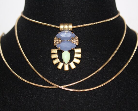 Vintage Egyptian necklace pendant gold stones cha… - image 2