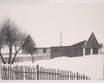 版画 Jacques Deperthes LitchfieldGClithograph Vintage Winter Wonderland Landscape Jacques Deperthes