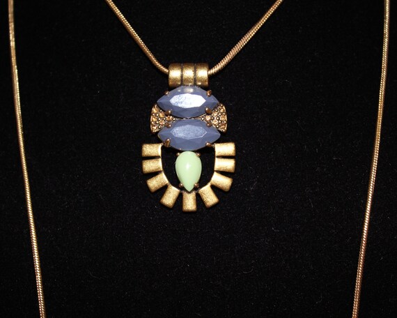 Vintage Egyptian necklace pendant gold stones cha… - image 4