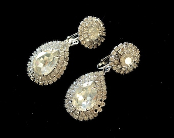 Dangle teardrop rhinestone crystal earrings vintage