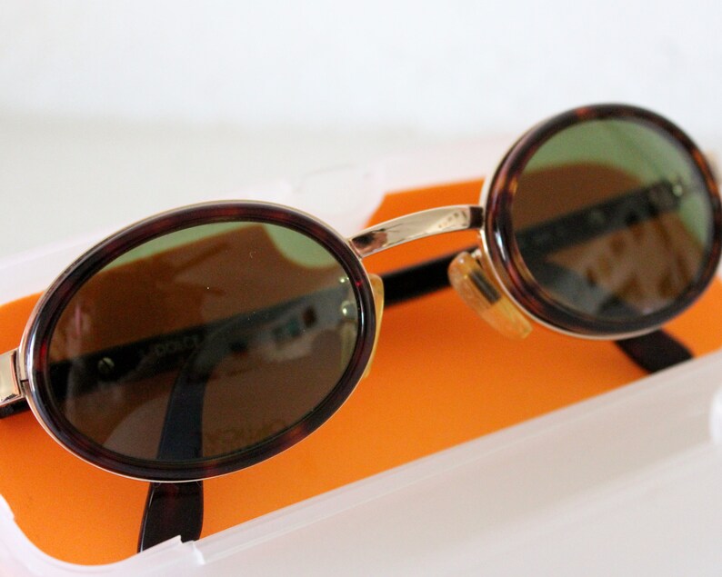 Dolce Gabbana Sunglasses 1980 vintage dark tortoise gold frame dark green brown lenses oval shaped 902S 469 genuine made in Italy