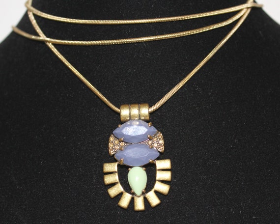 Vintage Egyptian necklace pendant gold stones cha… - image 3