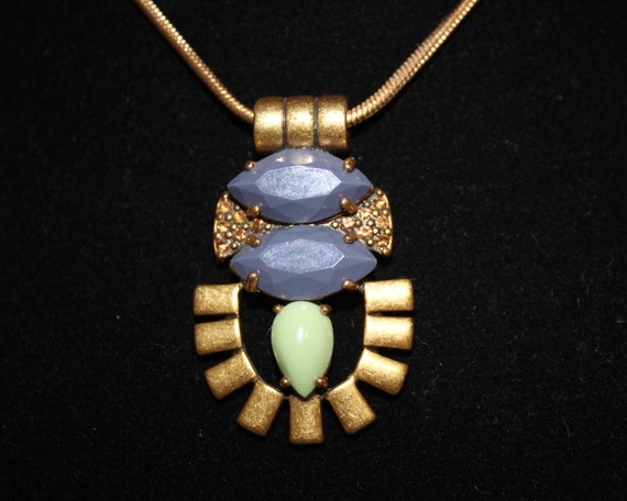 Vintage Egyptian necklace pendant gold stones cha… - image 1