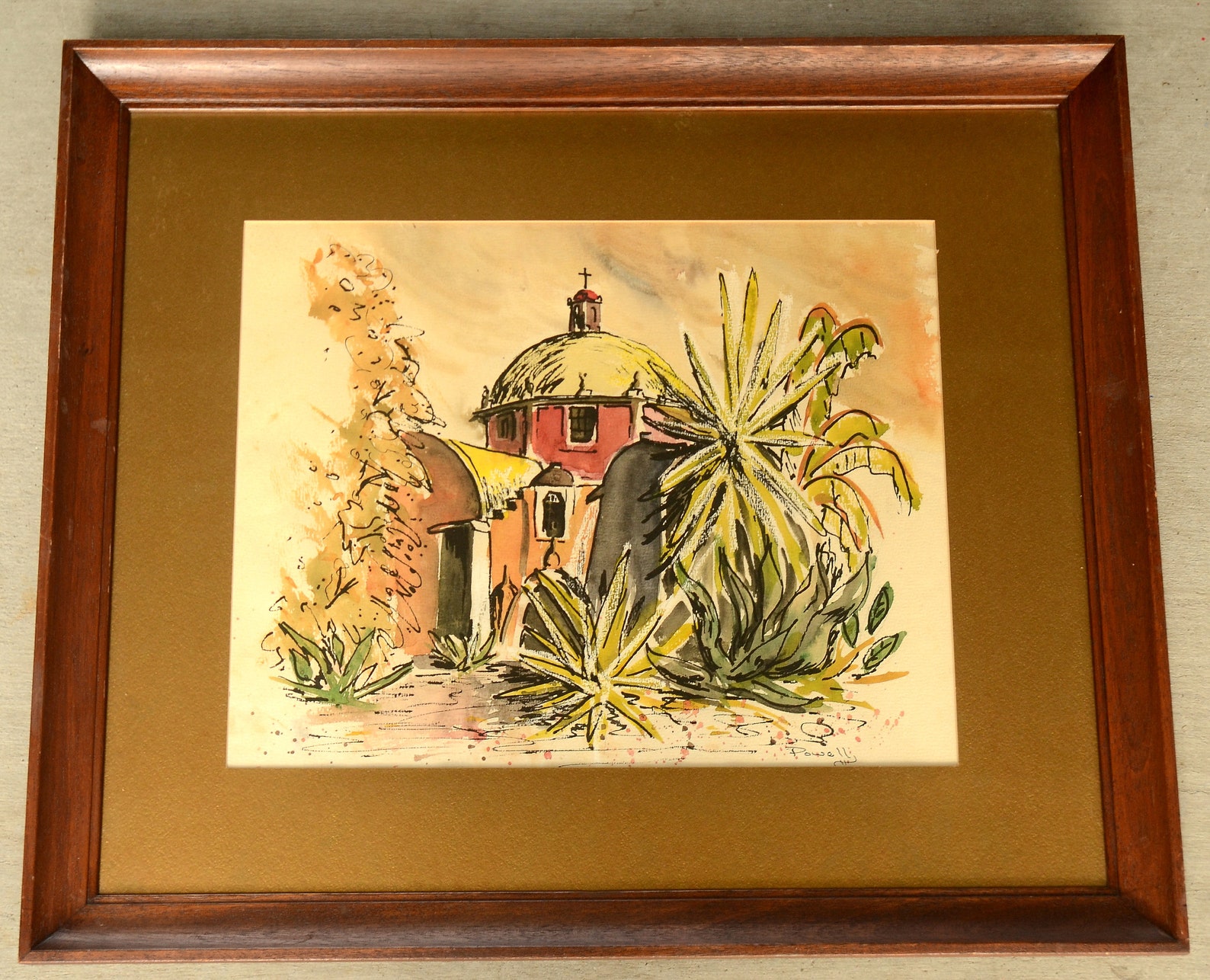 Spanish Mission Painting Religious Catholic Church Mission Palm Trees