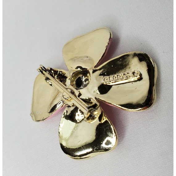 Vintage Dogwood Flower Brooch Pink Enamel Gold To… - image 4