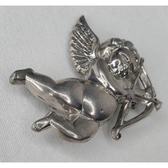 Vintage Silver Tone Chubby Cherub Cupid Brooch Pi… - image 9