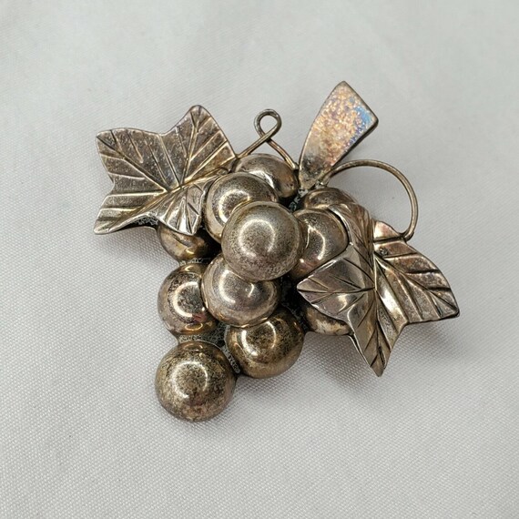 Vintage Grapes Brooch Mexican Sterling Silver Pin… - image 3