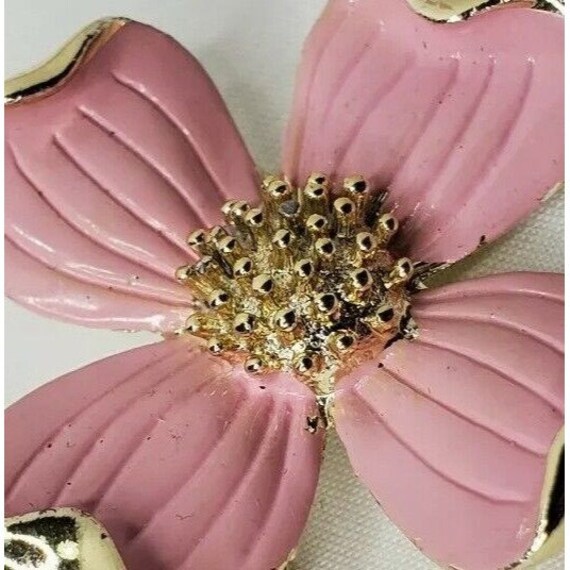 Vintage Dogwood Flower Brooch Pink Enamel Gold To… - image 8