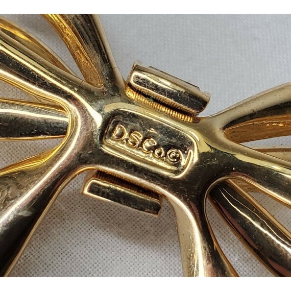Daniel Swarovski DS Co Bow Brooch Gold Tone Crystal Baguettes Statement Signed View 6