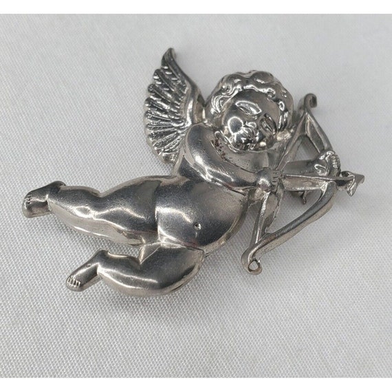 Vintage Silver Tone Chubby Cherub Cupid Brooch Pi… - image 7