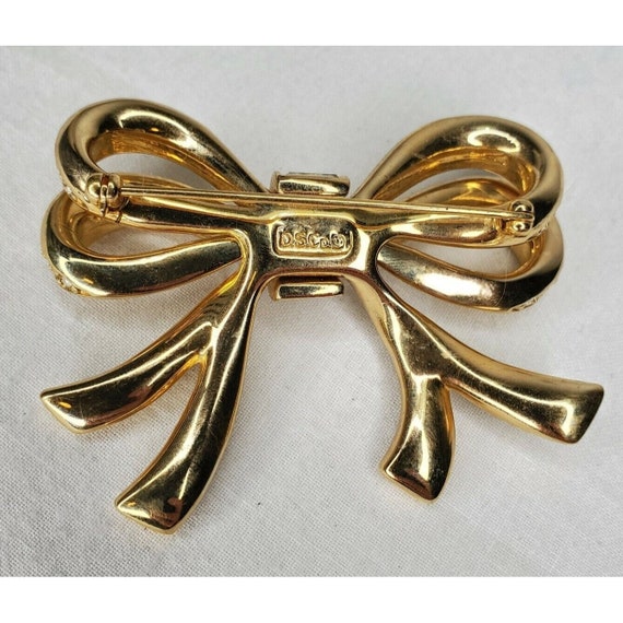 Daniel Swarovski DS Co Bow Brooch Gold Tone Crystal Baguettes Statement Signed View 3