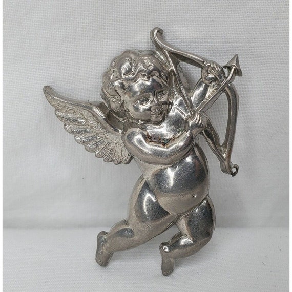 Vintage Silver Tone Chubby Cherub Cupid Brooch Pi… - image 1