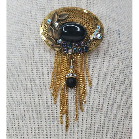 Vintage Marena Brooch Pendant Gold Tone Dangle Bl… - image 10