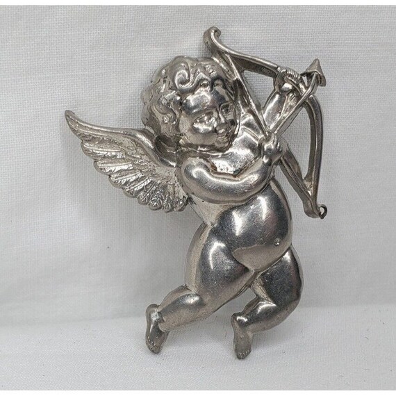 Vintage Silver Tone Chubby Cherub Cupid Brooch Pi… - image 6