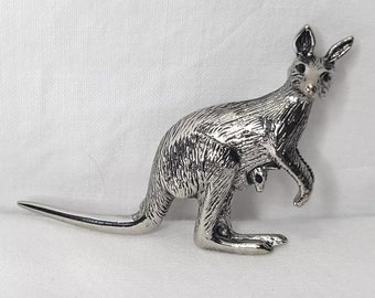 Vintage Kangaroo With Joey Brooch Silver Tone Figural Pin Texture