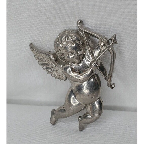 Vintage Silver Tone Chubby Cherub Cupid Brooch Pi… - image 8