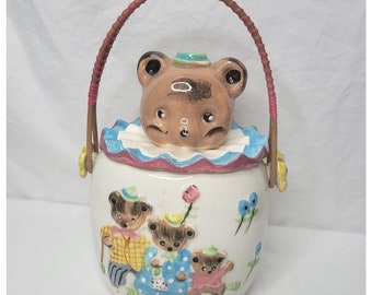 Vintage Biscuit Cookie Jar Three 3 Bears Anthropomorphic Lipper & Mann Ceramic