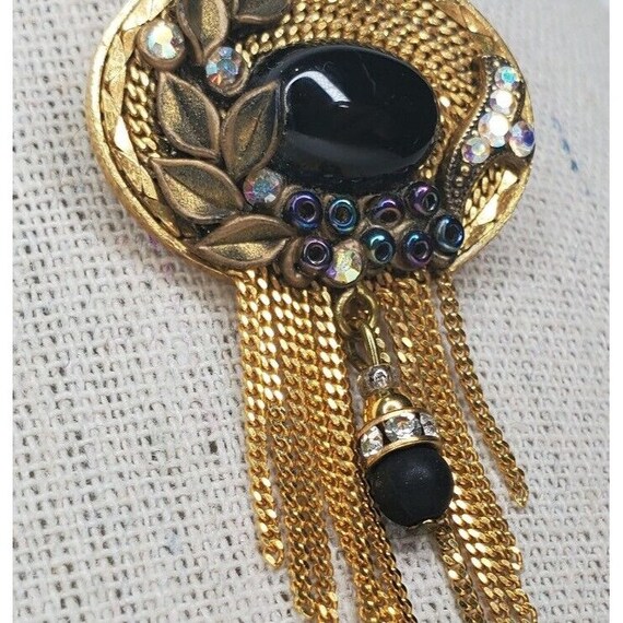 Vintage Marena Brooch Pendant Gold Tone Dangle Bl… - image 3