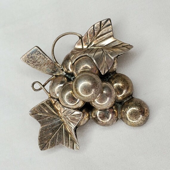 Vintage Grapes Brooch Mexican Sterling Silver Pin… - image 2