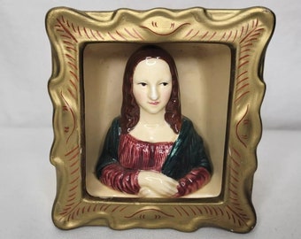 VTG 90er Jahre Mona Lisa Salz Pfefferstreuer 3D-Set Keramik Vandor Goldrahmen Kunstkünstler