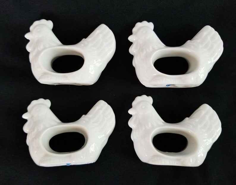 Vintage White Porcelain Chicken Napkin Rings Hen Rooster Etsy