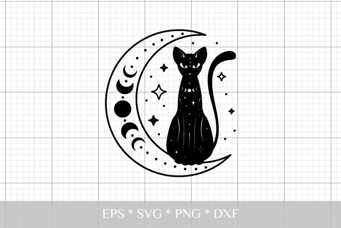 Black cat svg Moon cat cat clipart Mystical animals svg | Etsy