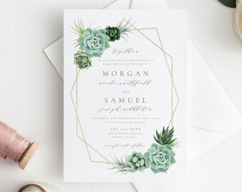 Succulent Wedding Invitation Template, Editable Wedding Invitation Suite, Printable Wedding Invitation Template, Wedding Invitation Suite