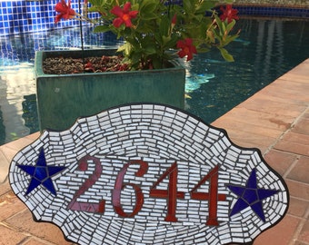 Mosaic house numbers. Customized for your home. Colors design and size. MADE TO ORDER . Price is for upto 4 numbers.