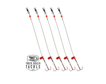 Tooth Shield Tackle 5 - Pack Ice fishing Tip-Up Rigs Tip Up Leader Northern  Walleye Pike Muskie Predator Rigs (Red Bead / Flipper Blade)