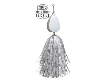 Tooth Shield Tackle Double 10 Musky Bucktail (White Flash) / Inline Muskie Bucktail Spinner / Musky Pike Bucktails Lures Baits Tackle