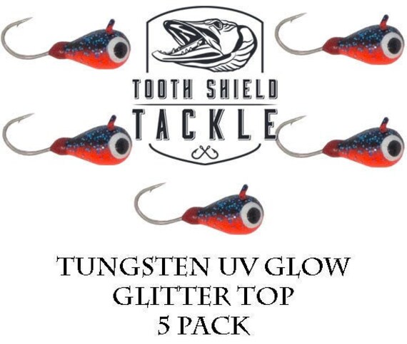 Tooth Shield Tackle UV Glow Tungsten Ice Fishing Jigs 5-pack Crappie Perch Bluegill  Panfish Jig 5mm glitter Top -  Canada