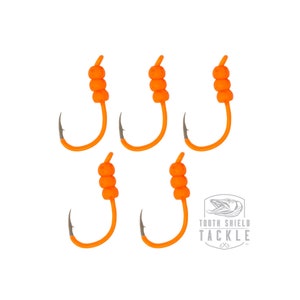Tungsten Weighted Plummeting Tip-up / Dead stick Fluorescent Orange Hooks and Beads 5 Pack Tungsten Ice Jigs Walleye Jig Crappie Jig