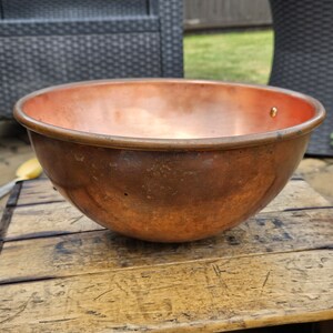 Vintage Copper Mixing Bowl Ribbed Exterior Round Bottom Zabaglione