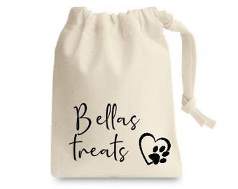 Personalised Dog//Cat Cotton Drawstring Treat Bag Name With Paw Print Doggy Pooch