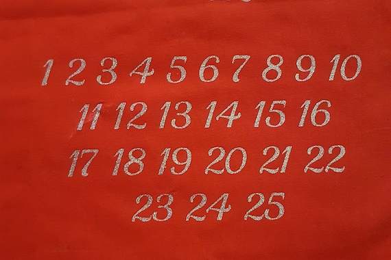 Christmas Advent Calendar Numbers 1 to 25 Iron-On Fabric Glitter Sticker 1/" 2/"