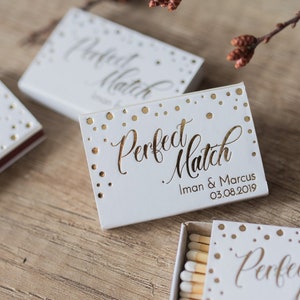 Foiled wedding matchboxes, Gold Foil Matches, Personalized matches, wedding matches, Let love sparkle, The perfect match