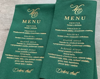 Tarjeta de menú de boda en servilletas, Servilletas personalizadas, Lámina de oro, CENA de boda, Servietten Bedruckte, Hochzeit, Servilletas de boda, Decorpress