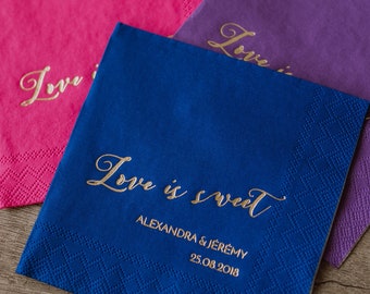 Personalized Napkins, Love is sweet napkins, Custom Napkins, Wedding Napkins, Monogramed Napkins, Custom cocktail Napkins