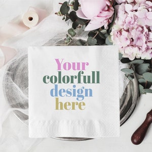 Custom Colorful Monogram Napkins, Full Color Cocktail Napkins, Personalized Napkins, Full color Branded Napkins, Business napkins